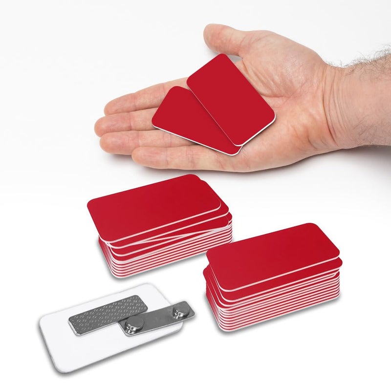 All Quality Red Name Tag Blanks â€“ 25 Pack, 1.5" x 3", Round Corners, DIY Engravable Plastic Badges with Magnetic Backing â€“ All Quality Badges - Image 4